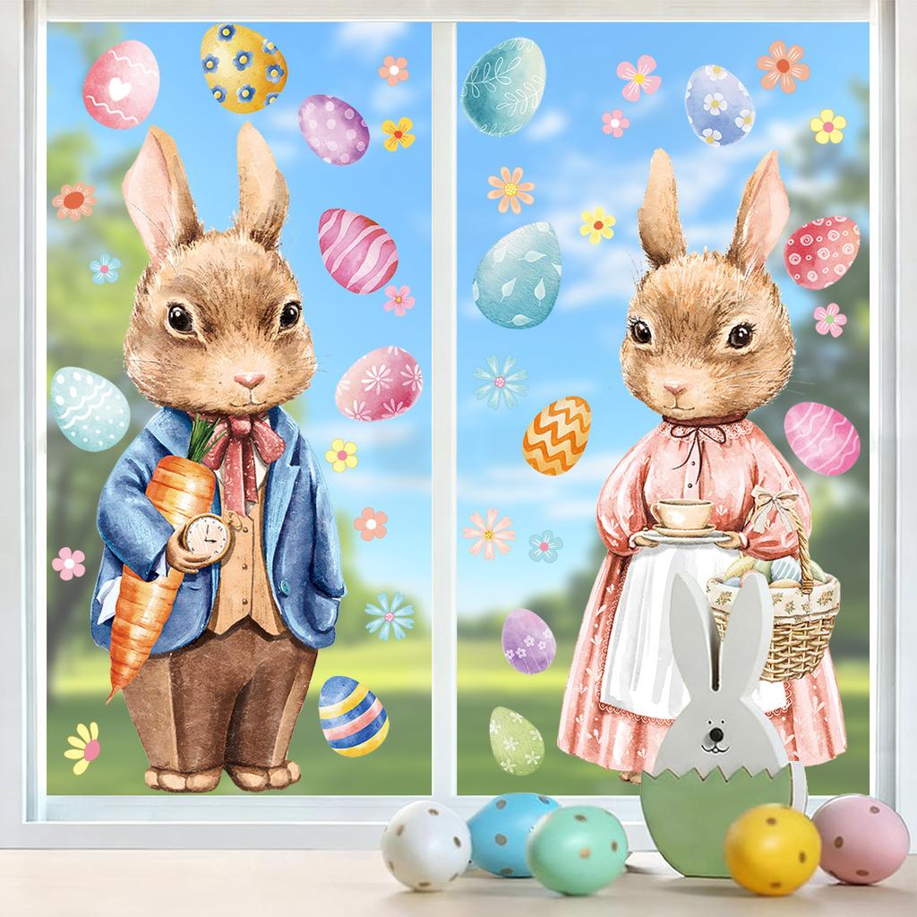Osterhase statische Haftfolien Niedliche Fensterdekoration für Glastüren Heim-Festdekoration
