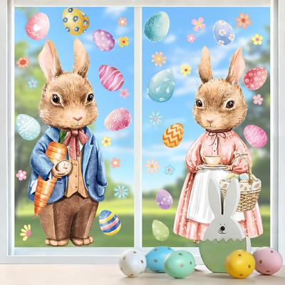 Easter Bunny Static Cling Stickers Cute Window Decoration for Glass Doors Home Festival Decor