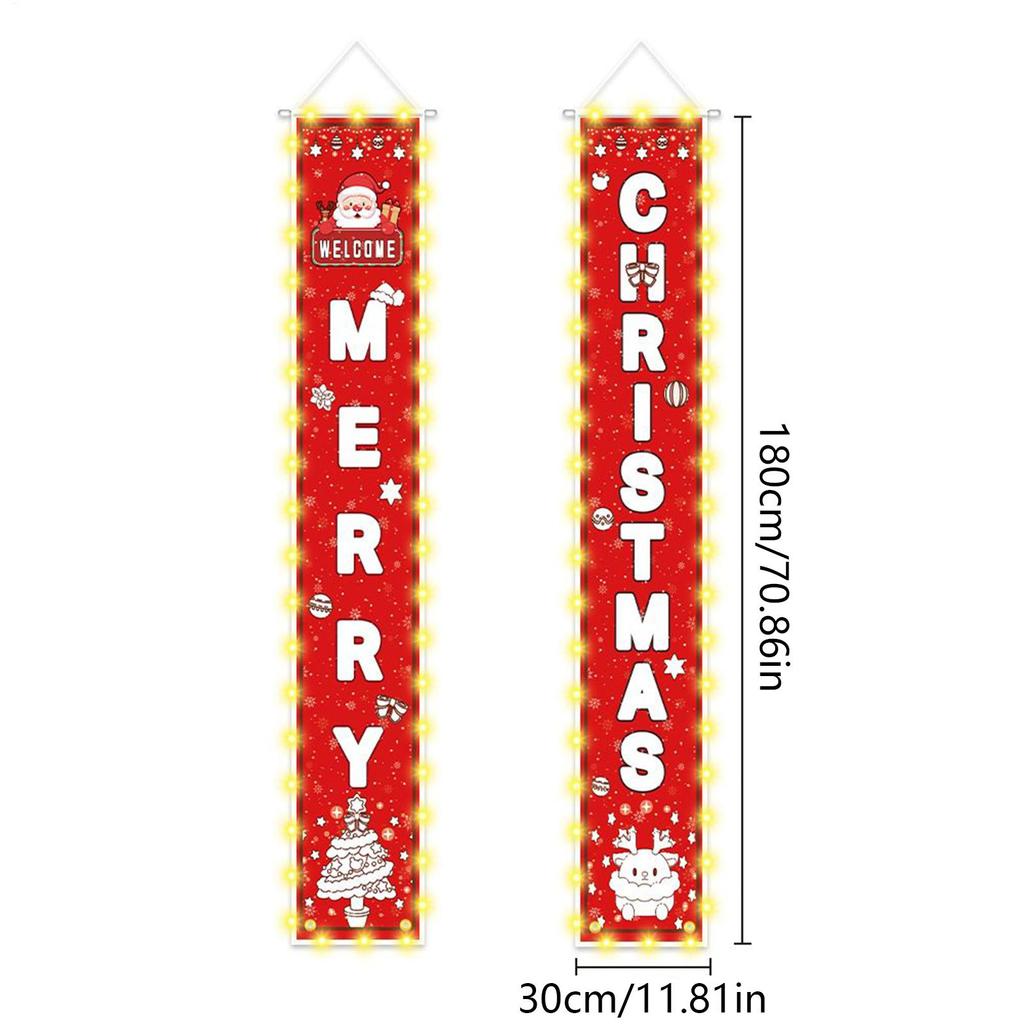 Christmas Door Banner Lighted Festive Decoration Holiday Decoration Garden Banner For Outdoor Indoor Front Door Entrance Yard