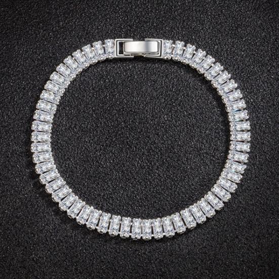Unisex Bracelet Square Cubic Zirconia Luster Copper Anti-Friction Bangle Gift for Loved Ones Daily Wear Prom Wedding Jewelry