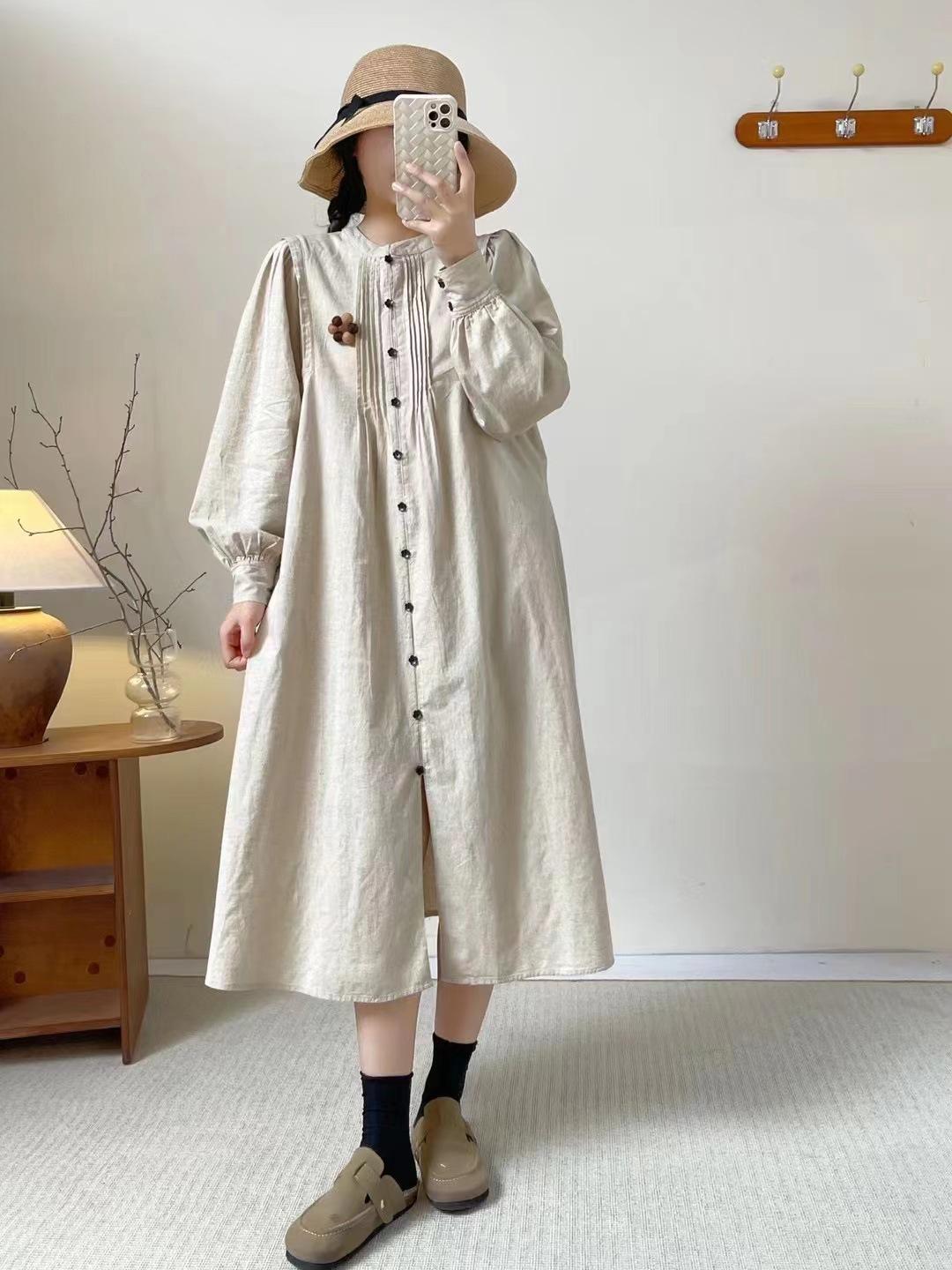 

Johnature Платье-гармошка в складку в стиле ретро, литературный лес, весеннее японское свободное платье с брошью One Size