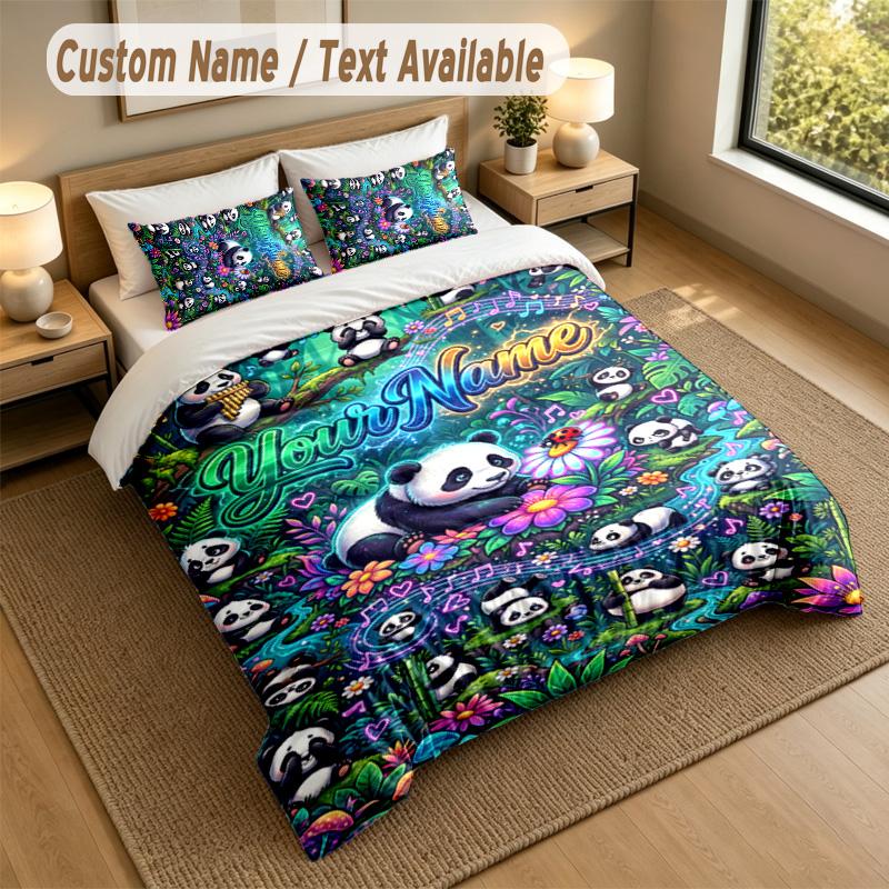 Bear Panda Theme Personalized 3Pcs Bedding Set Custom Text & Name 1 Sheet 2 Pillowcases Household Bedding 1pc