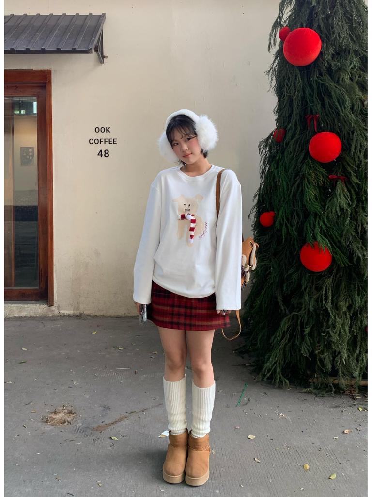 Koreanischer Stil Regenbogen Welpen Druck Locker Lässig Langarm T-Shirt für Damen