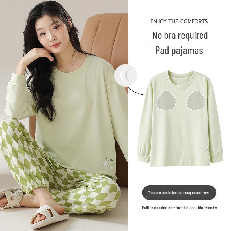 

Women s Cotton Long Sleeve Pajama Set with Chest Pad - Versatile Indoor/Outdoor Wear for Spring, Autumn, and Winter L (50-60 kg)