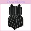 Elegant Striped V-neck Backless Two-piece Outfit Suits For Women In Summer