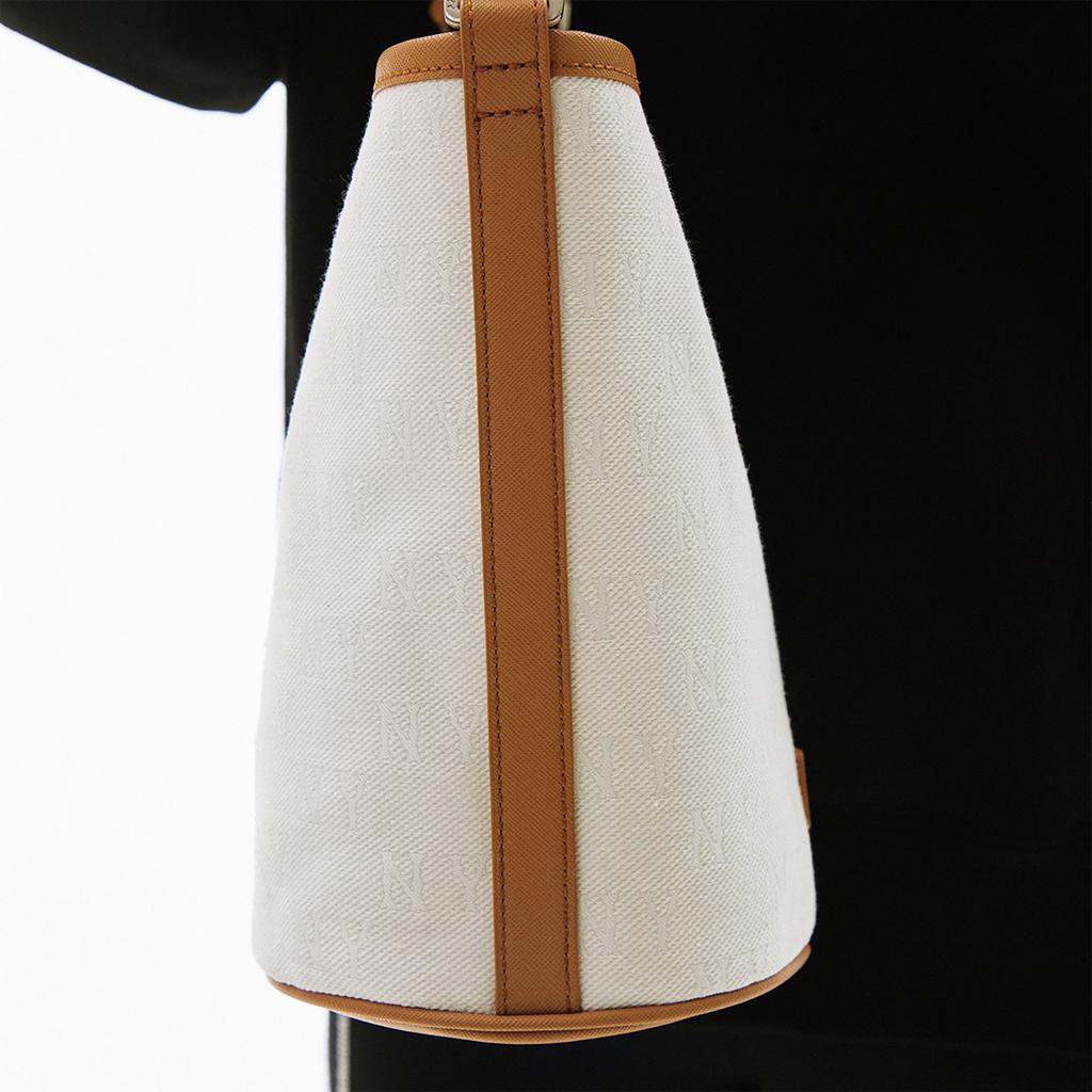 New MLB Cotton Bucket Bag, Shoulder Bag, Crossbody Bag, Handbag Medium Size Unisex Dark Cream 3ABML024L-50CRD