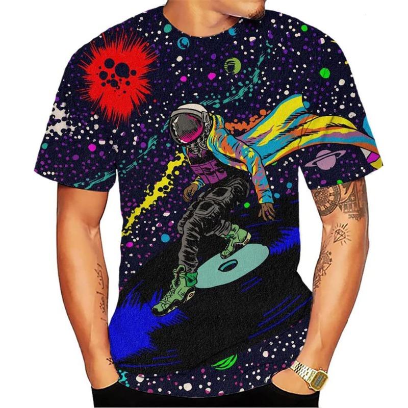 Summer Mens 3D Grim Reaper Skull Graphic Printed Design Funny T Shirts for Men Oversized T-shirt Space Travel Short Sleeve Tee