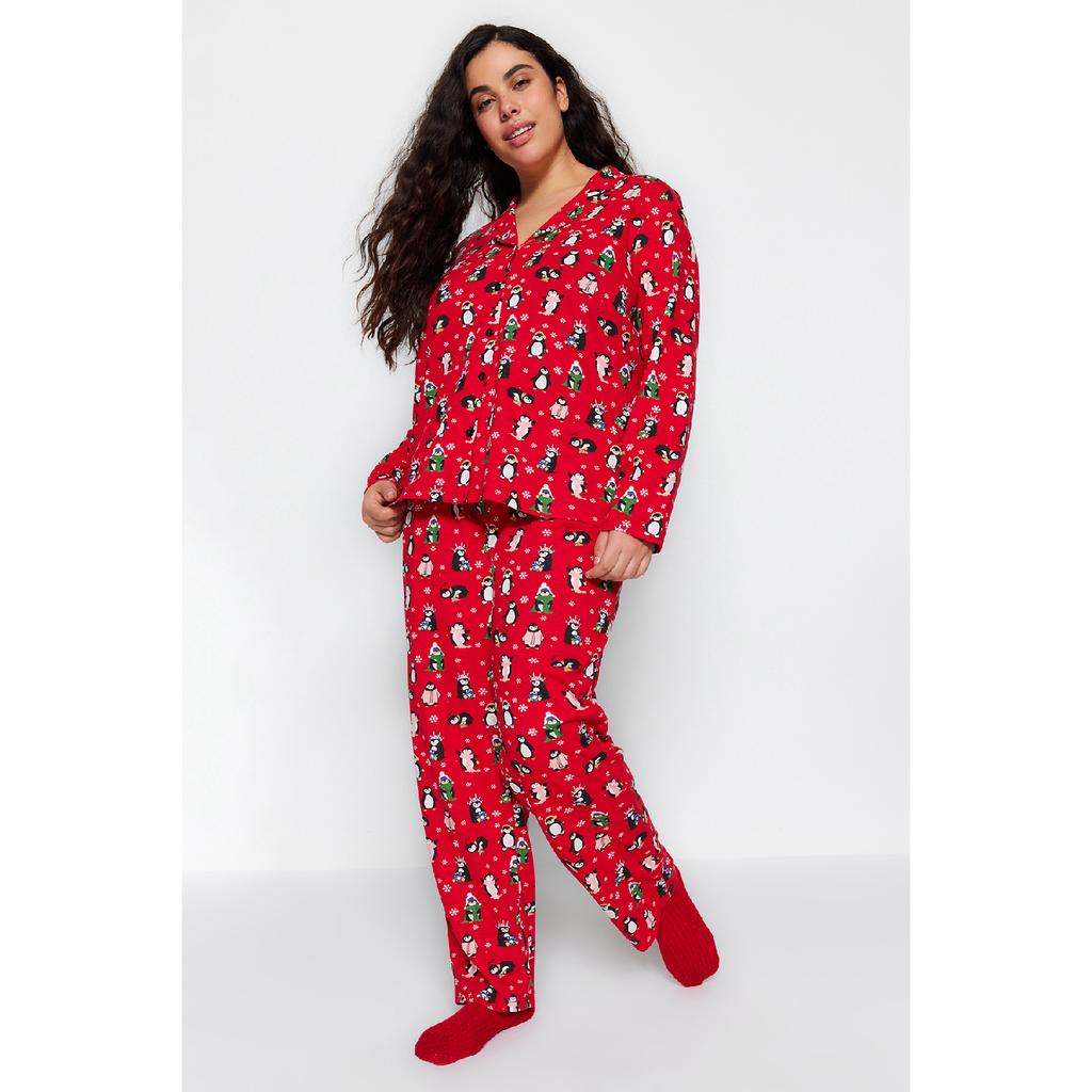 Navy Blue Patterned Knitted Pajama Set Tbbaw24ai00002