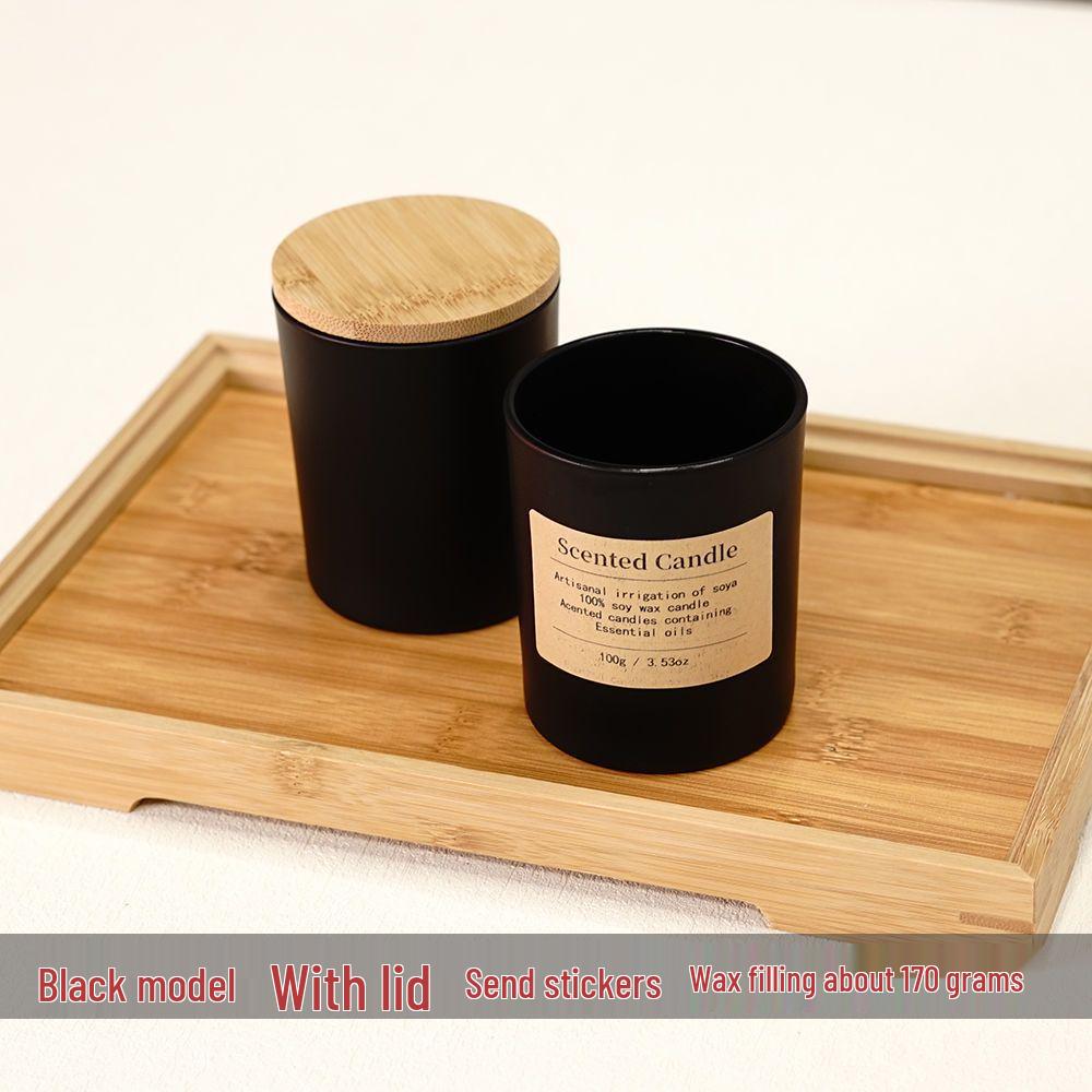 Frosted Matte Glass Cup with Bamboo Lid DIY Aromatherapy Candle Container