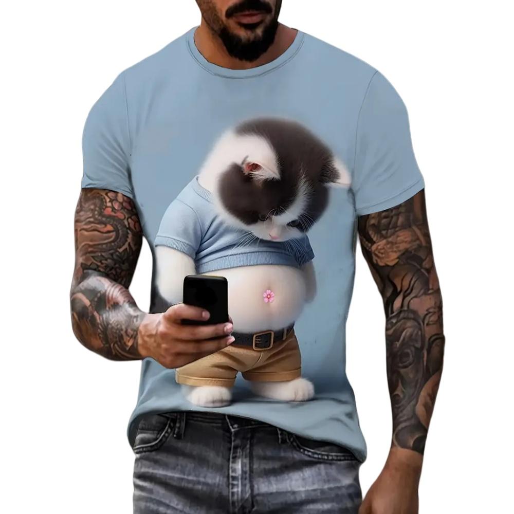 T-Shirts for Kids Funny Cat Print Summer Casual O-Neck Short Sleeve Tee Tops Fashion Breathable Pullover Street Children's Clothing