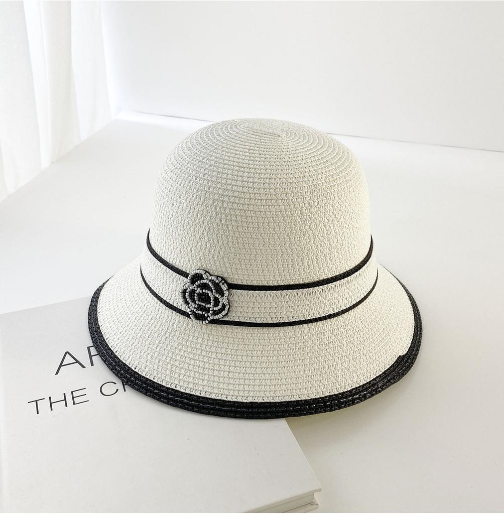 Stylish Straw Paper Beach Sun Hat In Khaki Beige Black And White Colors