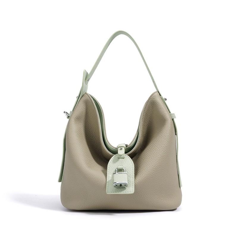 High-end Versatile Leather Contrasting Bucket Bag Simple Commuting Handbag Shoulder Crossbody 21x15x21cm
