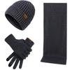 SIYUTANG Men's Knitted Fleece-Lined Hat, Scarf & Touchscreen Gloves Set
