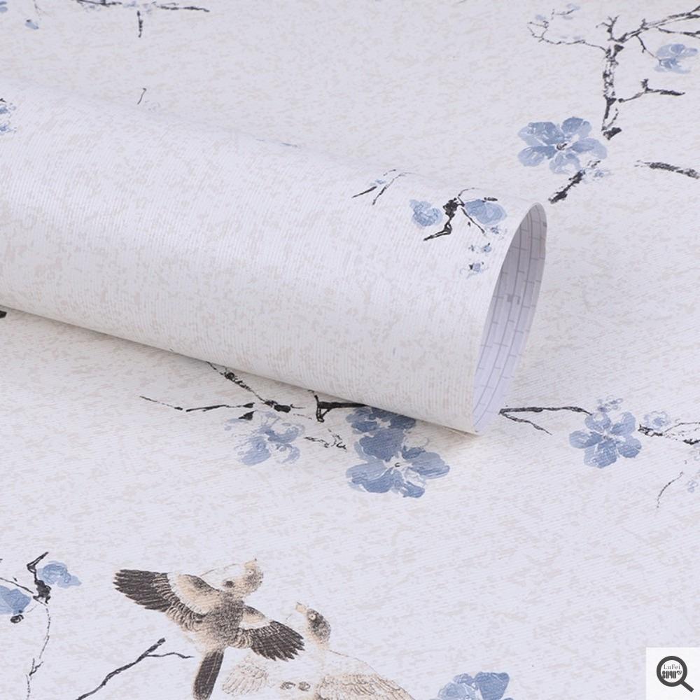 Floral Peel And Stick Wallpaper Blue Flower And Bird Wallpaper Decorative Self Adhesive Peel Vinyl Film Wall Paper for Bedroom