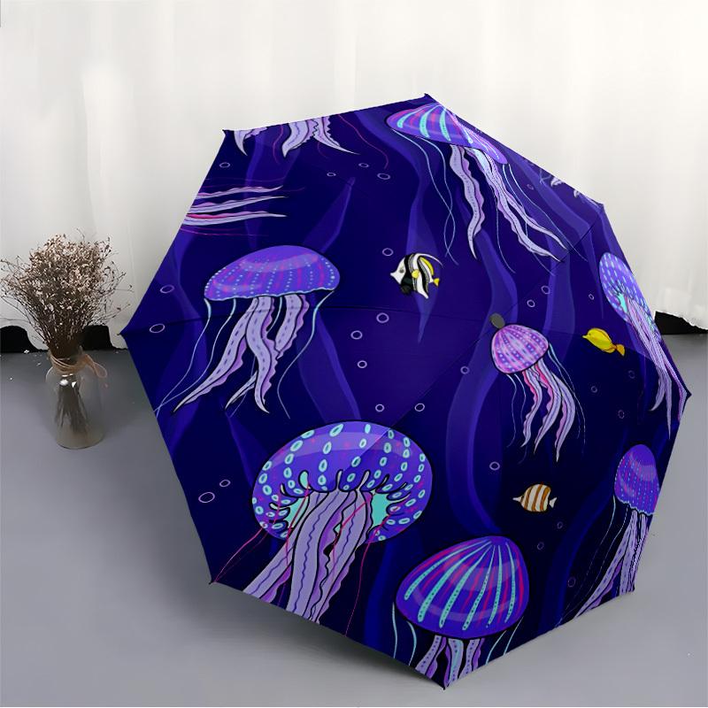 1pc Jellyfish Ocean Automatic Opening/Closing Folding Umbrella with 8 Ribs,Windproof Portable Sunshade Umbrella Holiday Gift Yy260401035