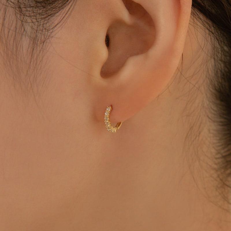 LUNNE 14k Prong Cubic One-Touch Ring Earrings (14k Gold) A07