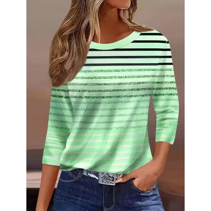 Color Block Striped Crew Neck Long Sleeve T-Shirt Slim Fit Casual Top Daily Wear