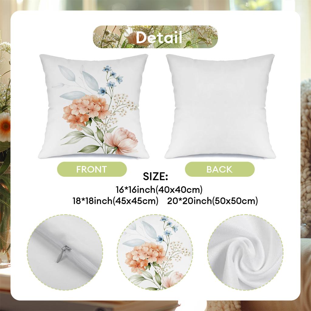 Watercolor Peach Pink Floral Pillow Covers Peony Tulip Daisy Mix Decorative Throw Pillow Cases Elegant Home Decor Cushion Covers