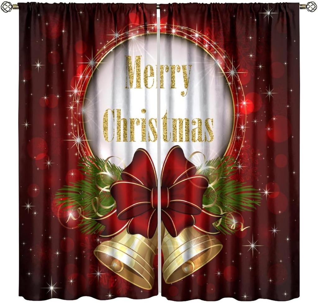 Merry Christmas Winter Snowman Curtain Xmas Tree Snowflake Holiday Curtains Bedroom Living Room Bathroom Red Polyester Sitting Window Treatment