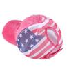 Distressed Wash Cotton Baseball Hat with Star Print Curved Brims Mesh Ponytail Sun Hat for Patriotic Women Teens Girl