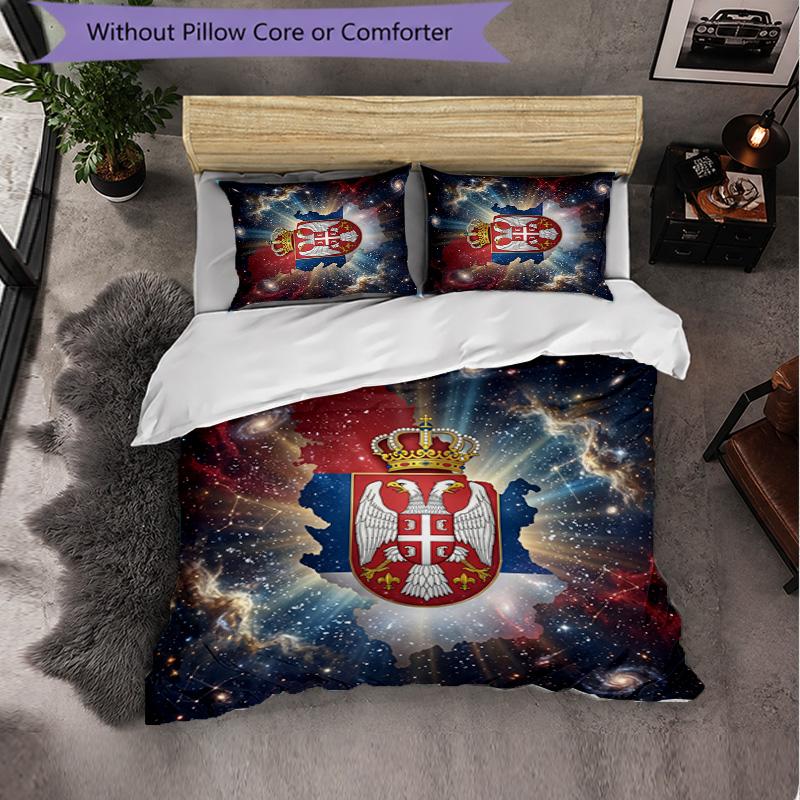 Serbia Pattern 3 Pieces Bedding Set Soft Microfiber Duvet Cover with Pillow Cases for Bedroom