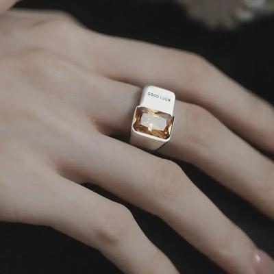 Retro S925 Silver Caramel Zircon Ring: Fashionable Open Stacking Ring for Women