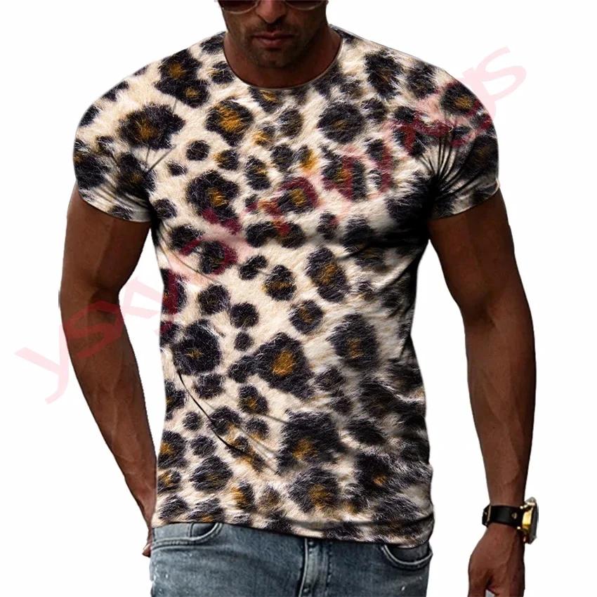 Pánské tričko 3D potisk leopardího vzoru Krátký rukáv Top Streetové ležérní tričko Streetwear Oversized tričko Pánské oblečení