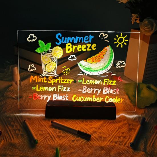 LED Light-Up Message Board Rechargeable Acrylic Memo Board for Kids Erasable Glowing Planner & Drawing Tablet