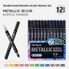 LANGUO Acrylic Paint Markers 12/48 Colors Dual Tip Metallic Marker Pen Set for Black Cardboard Doodle Writing Glitter DIY Crafts