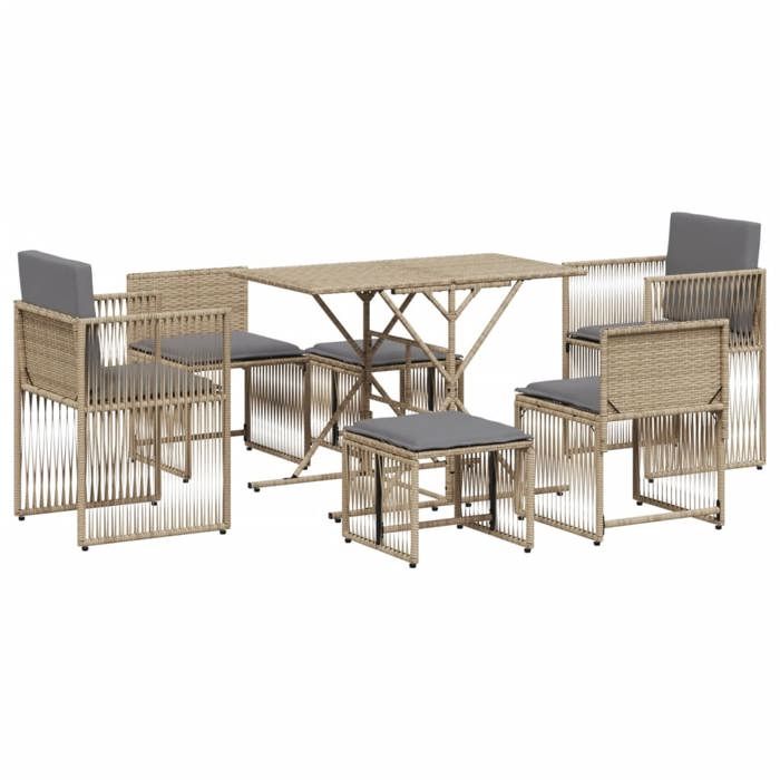 VidaXL Garden Dining Set and Cushions 7 Pcs Beige Poly Rattan, Outdoor Dining Set, Dining Furniture of 369012