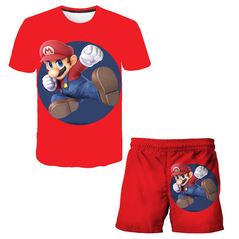 2025 Neue T-Shirts Jungen Anzug Mario T-Shirt Shorts Sommermode Mario Bros T-Shirt 2-teilige Sets Kinder Trainingsanzug Jungen Übergroße Kleidung