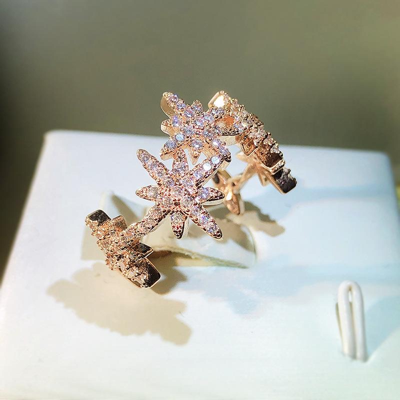 New Geometric Ring Female Diamond-Encrusted Rice Word Star White Zircon Ring  Stamp Anniversary Birthday Jewelry Gift