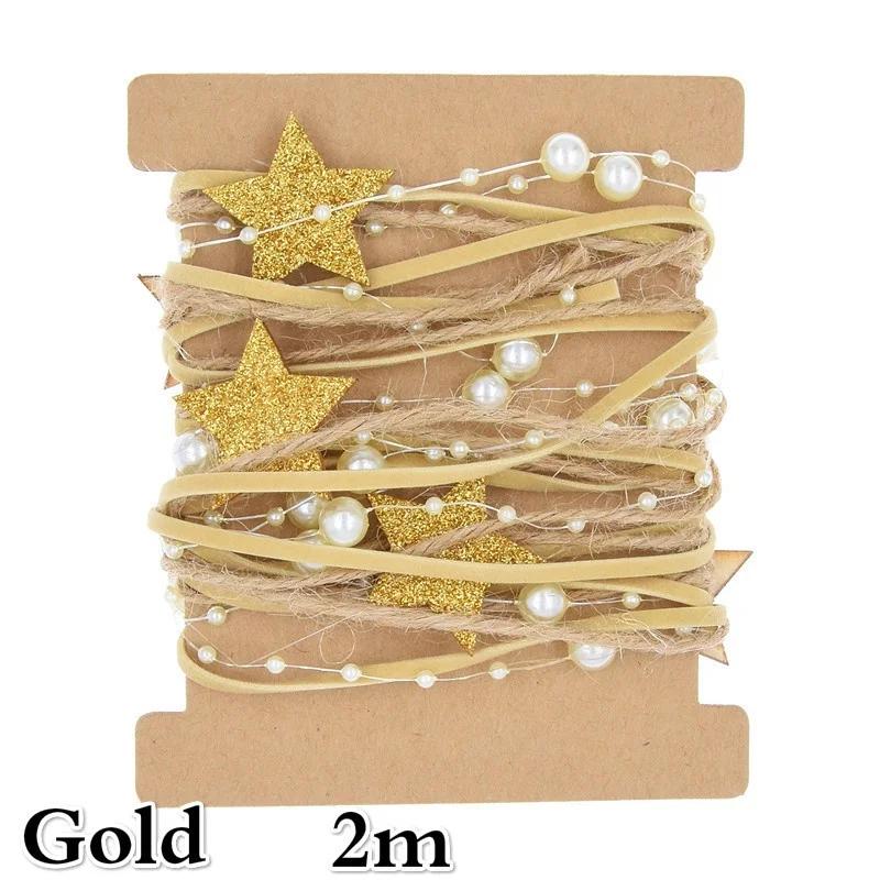 2m/5m Christmas Ribbon Decoration Pentagram Bead Chain Ribbon Christmas Tree DIY Decor Home Ornaments New Year Gift