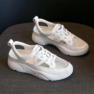 2024 sommer Neue Hohl Turnschuhe Frauen Weiß Casual Schuhe Komfortable Mesh Leinwand Sandalen Flache Heels Weibliche Sport Tennis Sandalen