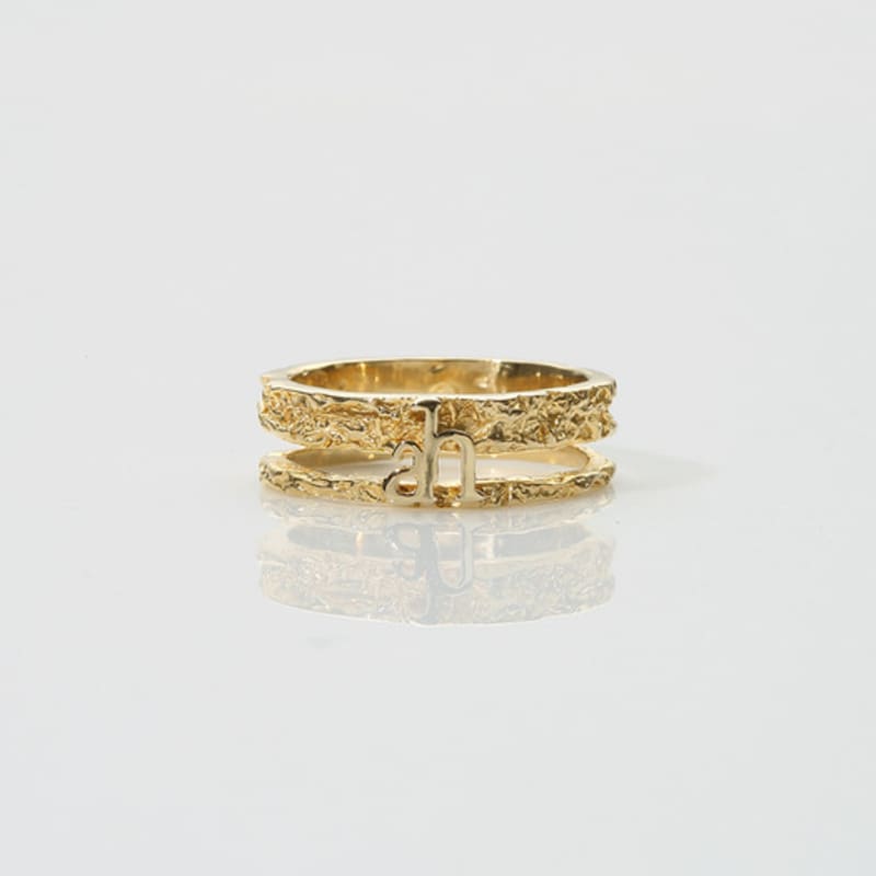 ahjeong AHJ Rough Texture Double Ring. Gold