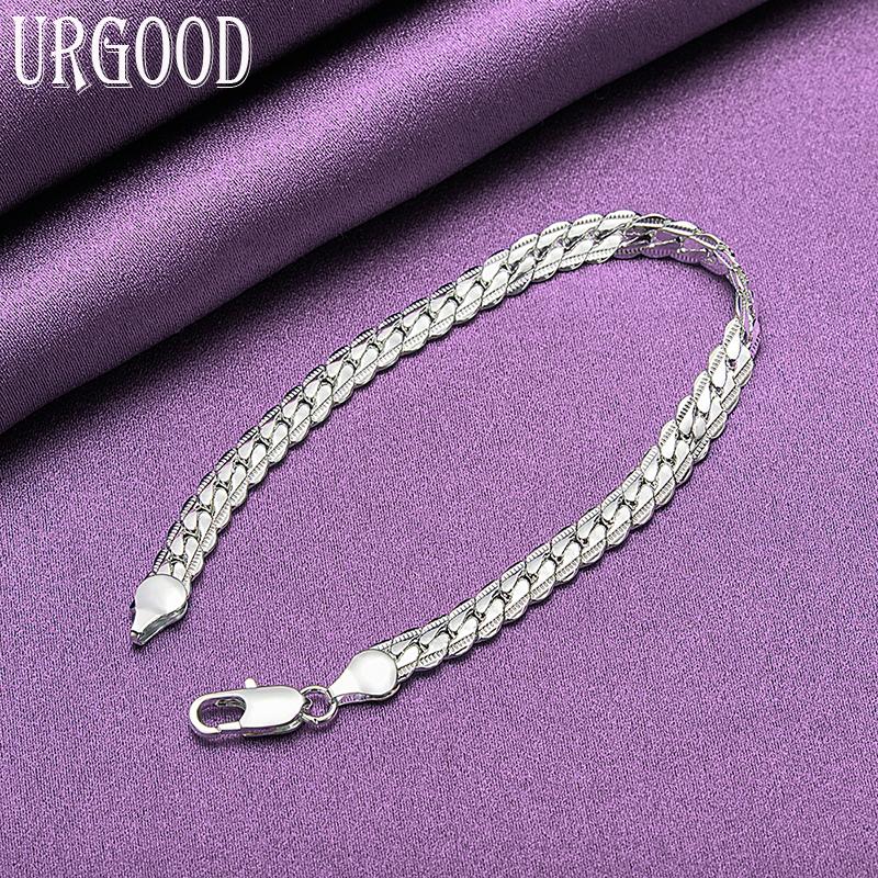 925 Sterling Silver 18cm/19cm/20cm 6mm Side Chain Bracelet