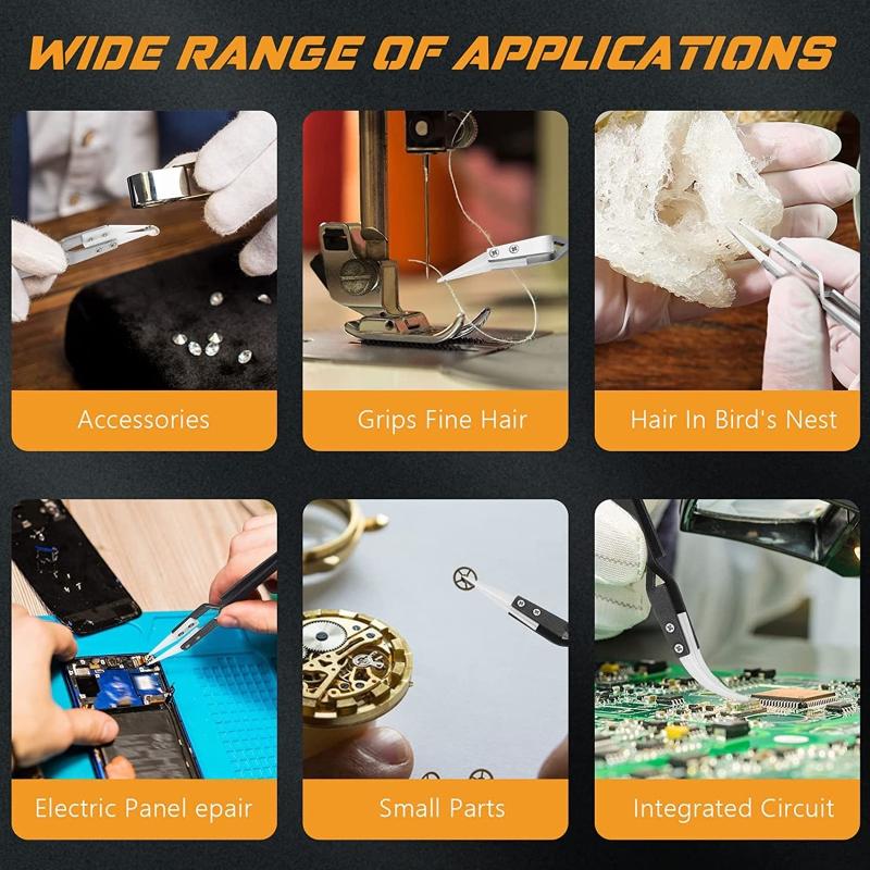 Precision Reverse Ceramic Tweezers Non-Conductive,Anti-Magnetic Point Curved Tips Tweezers Set for Cross Lock Soldering