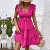 YYFS Women's Fashion Summer Spring Solid Color Print Sleeveless V-Neck Casual Dresses