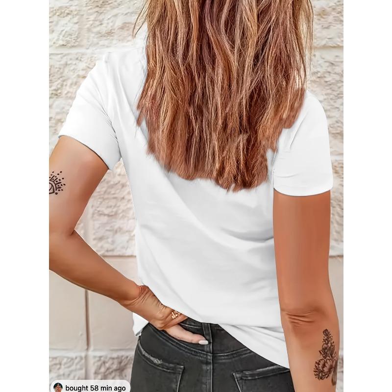 European Size European size Walk By Faith Printed T-shirt, Solid Color Short-sleeved Crew Neck Casual Top, Suitable for All Seasons, Women's Wear