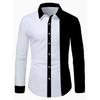 Men's Fashion Color Block Dress Shirt Long Sleeve Slim Fit Button Down Casual Business Formal Shirt Contrast Patchwork Collar Cu
