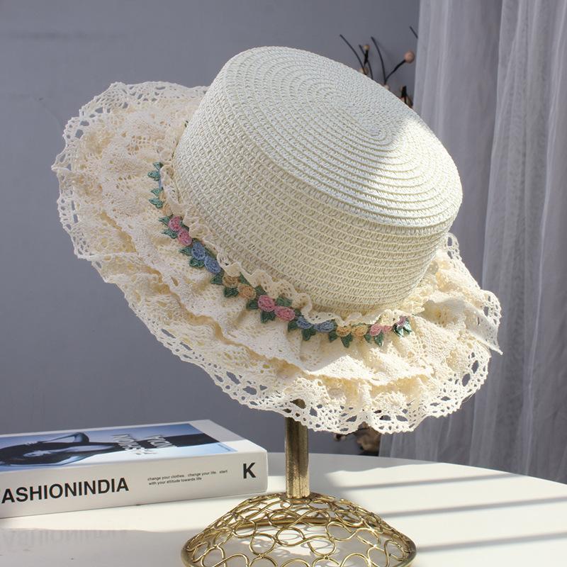 

Women Summer Lace Straw Hat Wide Brim Floral Embroidery Sun Hat UV Protection Beach Hat for Ladies Elegant Vacation Hat Adult (52-56CM) белый