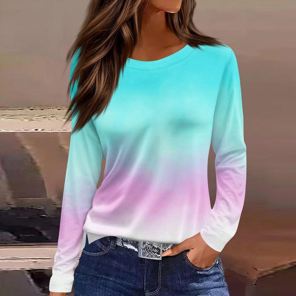 Damski codzienny top z długim rękawem z nadrukiem z okrągłym dekoltem