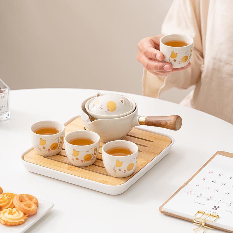 Portable Ceramic Travel Tea Set with Automatic Kung Fu Tea Maker - Business Gift