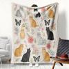 1PC Blanket Vintage Flowers Cats Arts Soft Flannel Thin Blankets for Home School Car Naps Camping Perfect Gifts Four Season Use