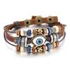 Bohemian Multilayer Braided Leather Bracelet with Eye Beads, Adjustable Couple Wristband