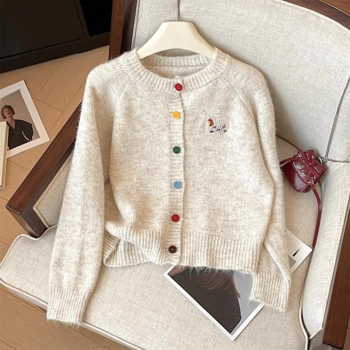 

DIMANAF Зима 2025 Осінь Кардиган Вишивка Жіночий Ґудзики Светри В язання Повсякденний Стиль Вільний Светр One Size бежевий