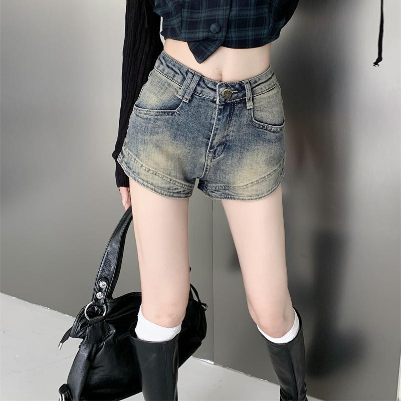 American Spicy Girl High-Waist Retro Denim Shorts - Women's Summer 2023 Slim Bodycon Hot Pants