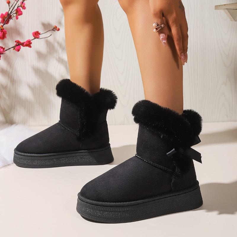 Přeshraniční nové sněhule s mašlí velké velikosti, střední délky, dámské, zahraniční obchod, vlna, jednoduché, ležérní, platforma, bavlněné boty