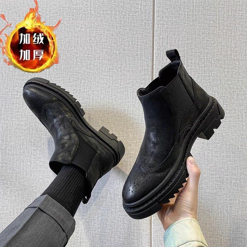 

Brock Chelsea boots men s genuine leather Martin boots high-top leather shoes platform heightening British style retro Chinese short boots 44