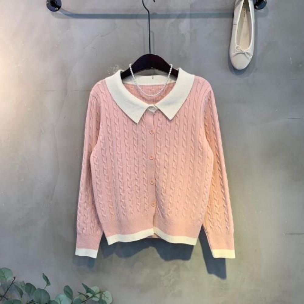 C S In The Room Collared Color bloCk Cable Knit Cardigan 4 ColorS
